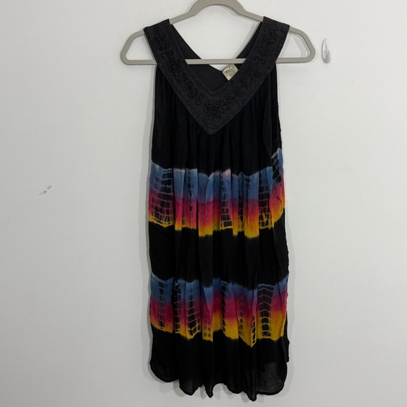 Belma Dresses & Skirts - Belma Womens Dress Free Size Black Tie Dye Boho Hippie Beach Vacation